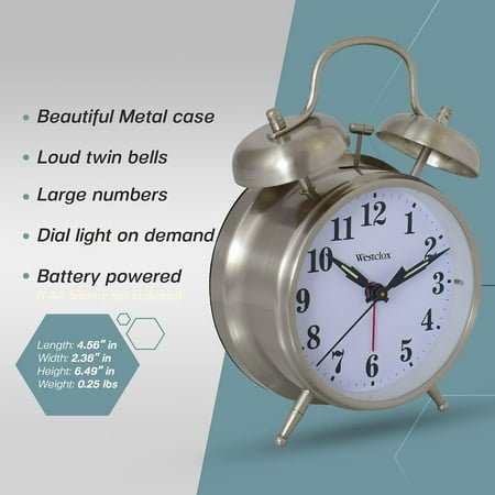 QIHE--Big Ben Twin Bell Alarm Clock | Loud Alarm Clock for Heavy Sleepers | Battery Operated Metal Clock with Backlight for Bedside Table, Bedroom, Kids Room, Desk (Silver, 4)