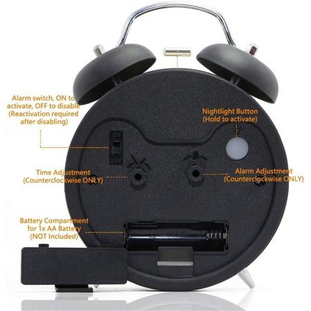 QIHE-Classical Twin Bell Alarm Clock for Bedroom with Stereoscopic Dial, Frosted Shell, Backlight, Extra Loud Machinical Ringtone, Battery Operated Loud Alarm Clock for Home Office (White)