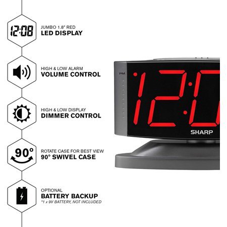 QIHE-Home LED Digital Alarm Clock u2013 Swivel Base - Outlet Powered, Simple Operation, Alarm, Snooze, Brightness Dimmer, Big Red Digit Display, Gun Metal Grey Case
