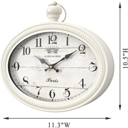 QIHE-Retro Oval Wall Clock. White Vintage Antique Style. Battery Operated Decor Wall Clocks for Farmhouse, Living Room,Kitchen,Bedroom,Bathroom (10.5 H x 11.3 W)