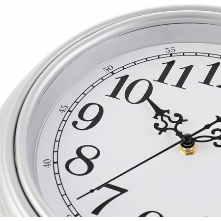 QIHE-Retro Wall Clock, 12'' Non Ticking Classic Silent Vintage Wall Clocks Decorative Kitchen Living Room Bedroom - Battery Operated, Silver