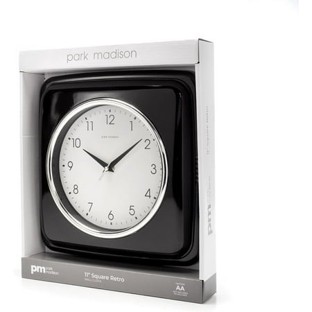 QIHE-Square Silent Retro 11 inch Mid Century Modern Kitchen Diner Retro Wall Clock Silent Quartz Movement, Black