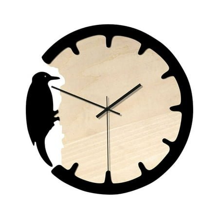 Raindrops Retro Wall Clock Home Wooden Clock Round Shape Woodpecker Decorative Art Clock Unique Gift for Teacher - Without Batteries