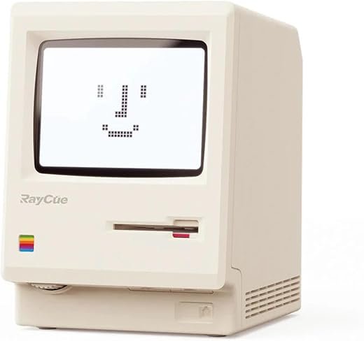 RayCue Maclock WB-8 Retro Pixel Alarm Clock, 1984 Computer-Inspired USB Desk Clock with Pixel Display, Multiple Alarms, Adjustable Brightness, Calendar, Temperature, Unique Retro Tech Gift