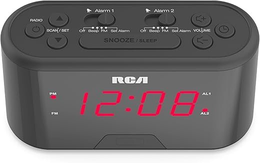 RC551 Digital Clock Radio, Black; Dual Wake Alarm, Sleep Timer, and Snooze; Wake to FM Radio or Alarm Function; Large Easy-to-Read Display; Batteries not Included