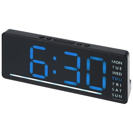 REGALWOVEN Digital Dual Alarm Clock for Bedroom, Easy to Set, Dimmable, Date Day of Week Temp Snooze, 12/24H 6.1 x 2.4 x 1 inch Blue
