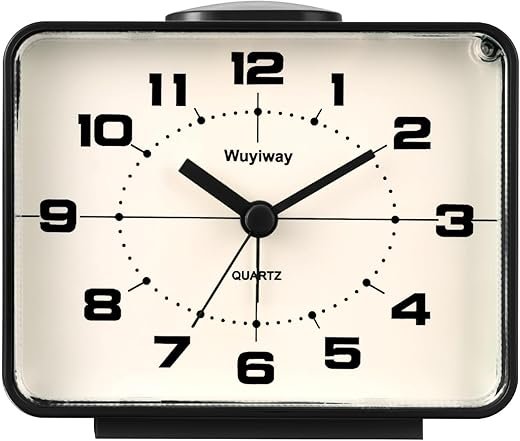 Retro Analog Alarm Clock,Battery Operated,4" Vintage Decor for Bedroom, Nightstand, Bedside, Desk, Table,Silent,Lighted on Demand and Snooze,Ascending Beep Sounds,Easy to Set(Black)