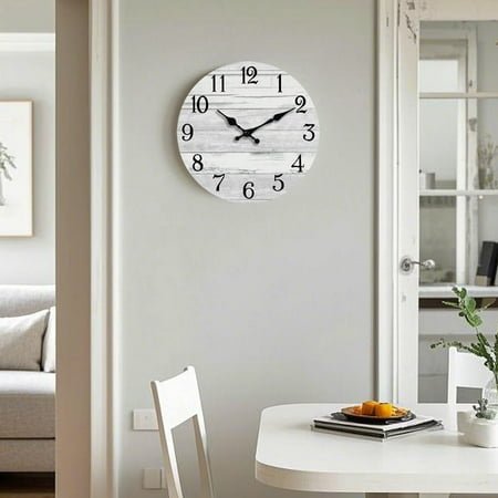 Retro Rustic Wall Clocks Battery Operated Silent Non Ticking,Country Round Wooden Clocks Farmhous Wall Decorations for Kitchen,Bathroom,Living Room,10 Inch