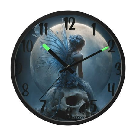 RMDQTR 12 Inch Sound-Activated LED Night Light Wall Clock Silent Sweep Movement Acrylic Face Battery-Operated for Bedroom/Living Room/School / Blue-butterfly Fairy