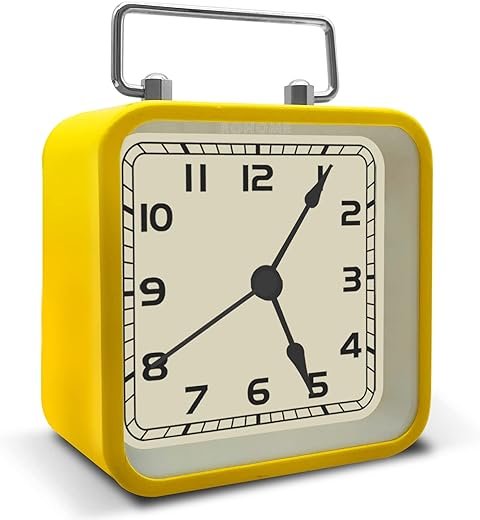 Rohome Retro Small Alarm Clock, Silent Quartz Movement with Night Light, Decorative Non Ticking Hanging for Kids Living Room, Office, Desk, Bedroom, Bedside, Hotel, Shelf, Nightstand (Yellow)