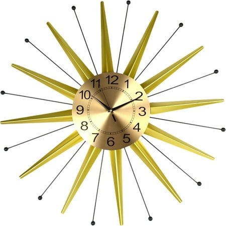 Round Wall Clock Openwork Metal Oversized Sunburst Starburst Gold and Black Rods