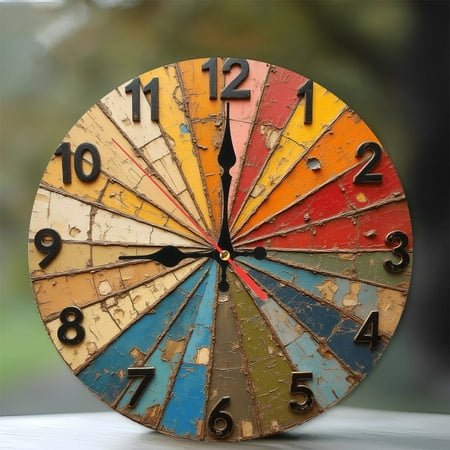 Rustic Vintage Wall Clock with Distressed Colorful Finish 10-Inch Silent Wooden Wall Clock, Battery Operated (AA Batteries Not Included), Artistic Home Decor