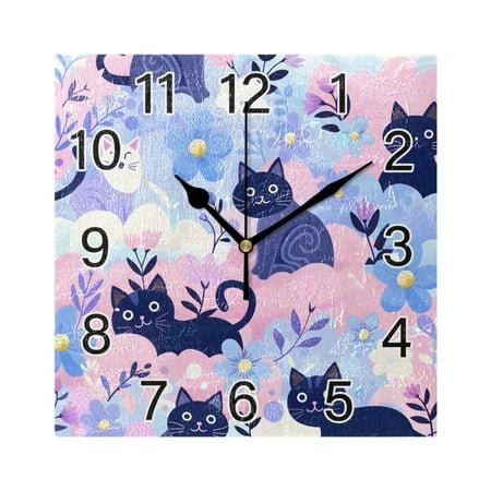 Ryvnso Cats Flowers Wall Clock Square Silent Non-Ticking Battery Operated 7.78