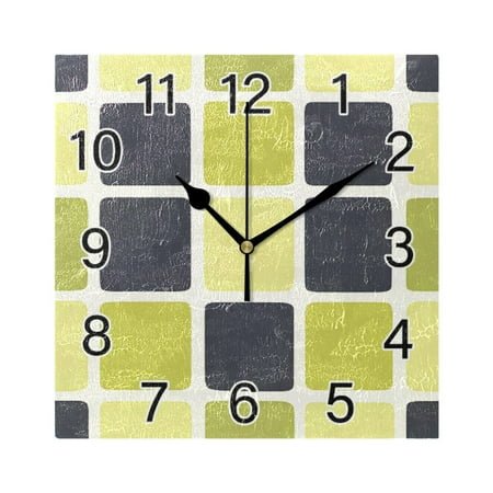Ryvnso Checkered Grid-t8 Wall Clock Square Silent Non-Ticking Battery Operated 7.78