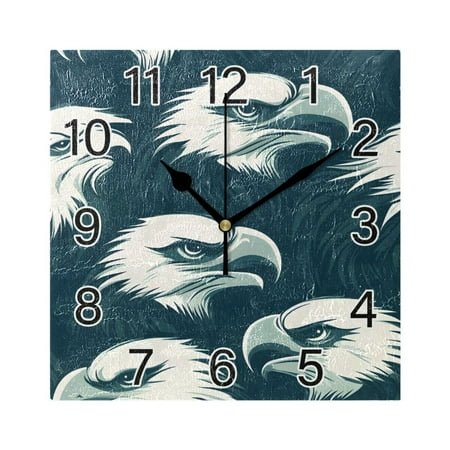 Ryvnso Eagles Pattern Wall Clock Square Silent Non-Ticking Battery Operated 7.78