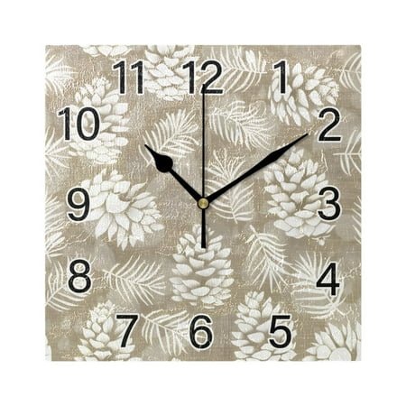 Ryvnso Pinecone and Leaf Wall Clock Square Silent Non-Ticking Battery Operated 7.78