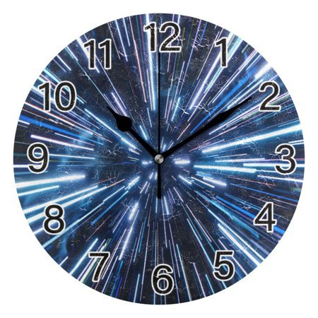 Ryvnso Space Light Blue Neon Stripes Wall Clock Non Ticking Silent Kitchen Clock Battery Operated Clocks 10 inch
