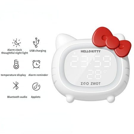 Sanrio Bluetooth Speaker Hello Kitty Smart Alarm Clock LED Atmosphere Light Multi-Function Speaker Cute Cartoon