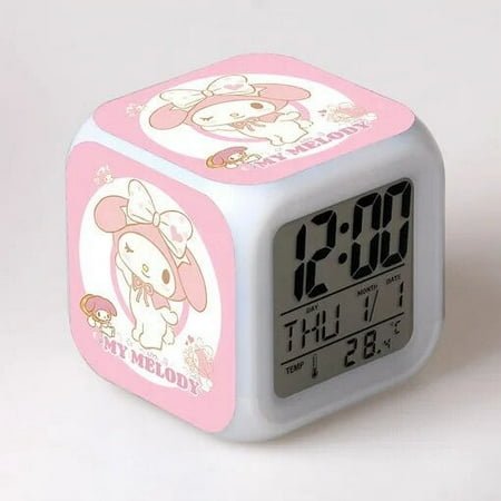 Sanrio Hello Kitty LED Glowing Alarm Clock Anime Melody Kuromi Cinnamoroll Cartoon Kids Digital LED Alarm Clock Christmas Gifts