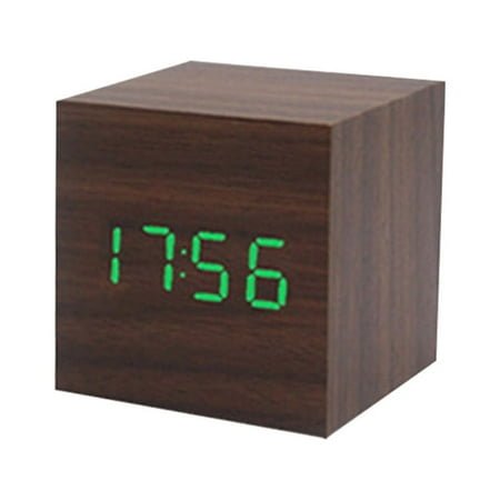 SDFGTstore Wood Cube Voice Control Alarm Clock Bedside Table Square Clock Multipurpose
