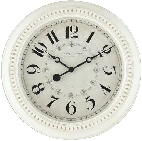 SEDLAV Indoor 15.5 Round Antique White French Country Analog Traditional Wall Clock with Arabic Numbers - Vintage-Inspired Timepiece for Home Decor