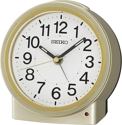 Seiko QHE199GLH Round Classic Non Ticking Bedroom Alarm Clock, Gold, 4.6 x 4.7 Inches