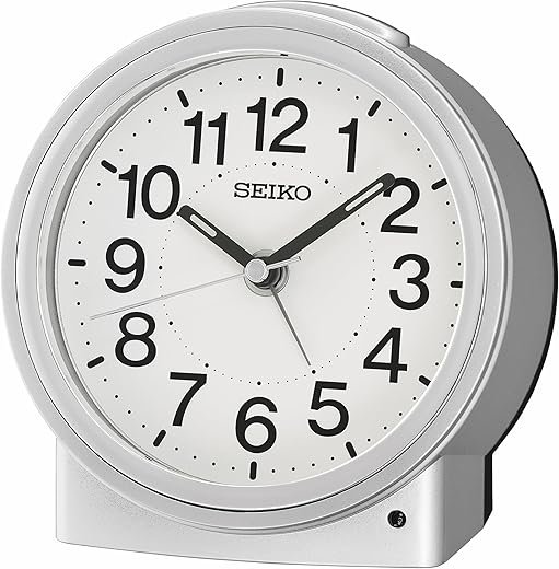Seiko QHE199SLH Round Classic Non Ticking Bedroom Alarm Clock, Silver, 4.6 x 4.7 Inches