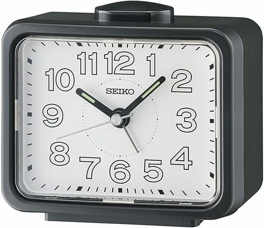 Seiko QHK061KLH Rectangular Non Ticking Bedroom Alarm Clock, Black, 3.4 x 4.3 Inches