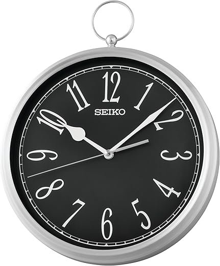 Seiko QXA850ALH Traditional Pocket Watch Style Non Ticking Wall Clock, Black, 12 Inch