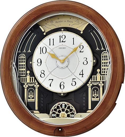 Seiko QXM383BRH 12 Melodies in Motion Rotating Pendulum Wall Clock, Midnight