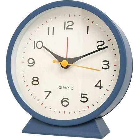SHISEDECO 4.5 Battery Operated Antique Retro Analog Alarm Clock, Small Silent Bedside Deskclock with Light Function, Non-Ticking Tableclock for Living Room, Bedroom, Bedside, Shelf (Navy Blue)