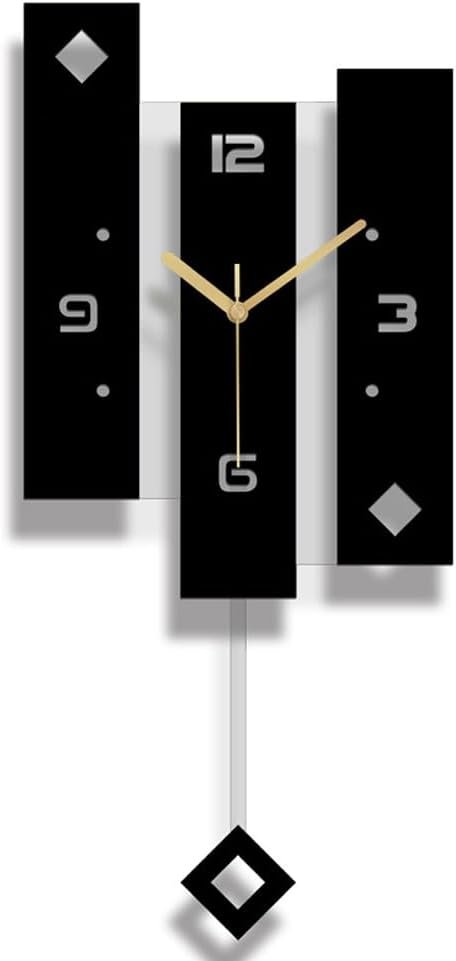 SHISEDECO Creative Mute Modern Large Pendulum Clock in Black and White Color Decorative Silent Decor for Home, Kitchen, Living Room, Office, Colorful Acrylic Art Design(Full Range Available)