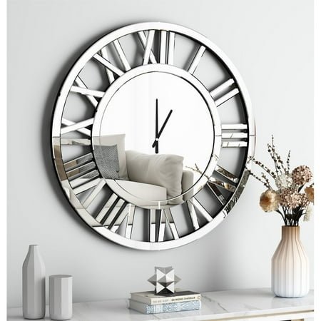 SHYFOY 34W Round Wall Clock Mirror Glass Oversized Clock for Living Room