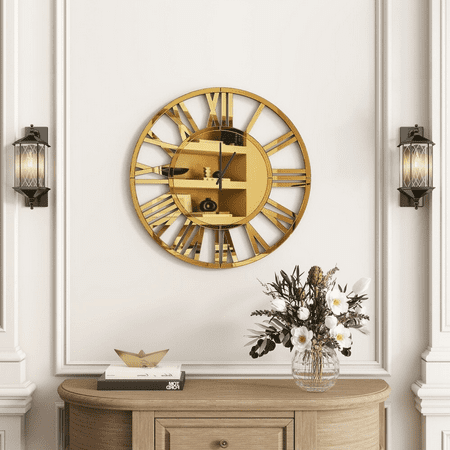 SHYFOY Round Gold Glass Wall Clock - 18 Modern Large Clocks Wall Decor for Living Room Office Bedroom Fireplace