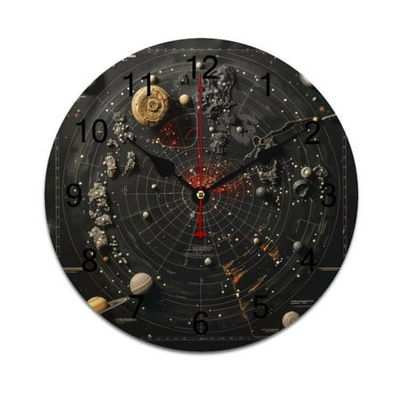 Silent Wall Clock 25cm/9.84in Round Wall Clock Galaxy System Hanging Clock for Home Living Room Bedroom Kitchen Non Ticking Battery Operated Living Room Mute Clock