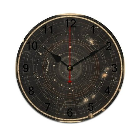 Silent Wall Clock 25cm/9.84in Round Wall Clock Galaxy System Hanging Clock for Home Living Room Bedroom Kitchen Non Ticking Battery Operated Living Room Mute Clock
