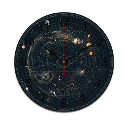 Silent Wall Clock 25cm/9.84in Round Wall Clock Galaxy System Hanging Clock for Home Living Room Bedroom Kitchen Non Ticking Battery Operated Living Room Mute Clock