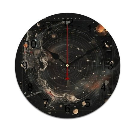 Silent Wall Clock 30cm/11.8in Round Wall Clock Galaxy System Hanging Clock for Home Living Room Bedroom Kitchen Non Ticking Battery Operated Living Room Mute Clock