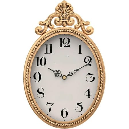 Small French Retro Decorative Wall Clock, Antique Gold Vintage Oval Style,Silent Battery Operated Boho Decor Wall Clocks for Farmhouse,Kitchen,Bedroom,Bathroom(10.4 H x 6.7 W)