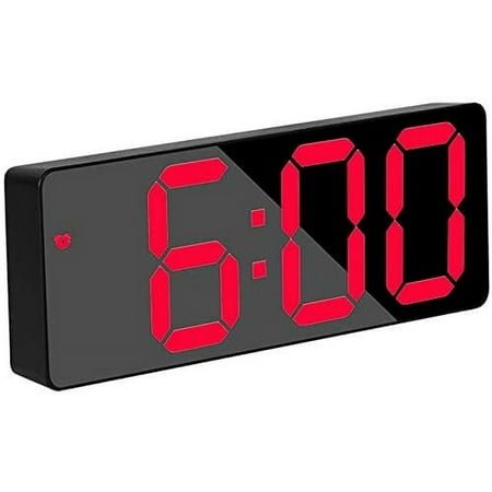 Smart Digital Alarm Clocks for Bedrooms,LED Screen, Snooze, Dimmable, Temperature, Date, 12/24Hr, Small Electronic Desk Clock for Kitchen Office - Red