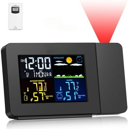 SMARTRO SC91 Projection Alarm Clock for Bedrooms with Weather Station, Wireless Indoor Outdoor Thermometer, Temperature Humidity Monitor Gauge Hygrometer
