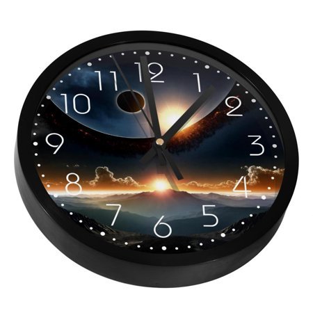 Solar Eclipse Spectacular Silent Wall Clock, Non Ticking Battery Operated 9.8 Inch Wall Clocks for Bedroom Kitchen Home Office School Art Decor
