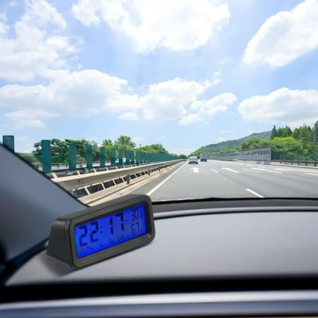 Solar Powered Dashboard Clock with Backlit Temperature and Humidity Display