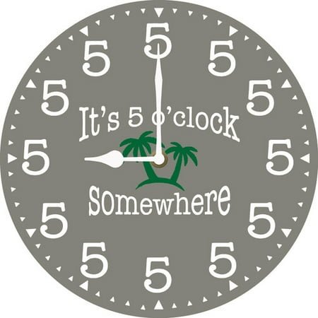 Soliyoahee Its 5 O'Clock Somewhere Wall Clock 10inch Wooden Round Modern Art Clock Silent Non-Tick Battery Powered for Farmhouse Living Room Bedroom Office Kitchen Wall Decor (Gray)
