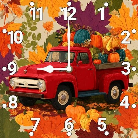 Soliyoahee Red Truck Clock 10inch Wooden Square Country Farmhouse Style Wall Clock Silent No Tick Battery Powered for Farmhouse Living Room Kitchen Bedroom Bathroom Wall Decoration (Style 6)
