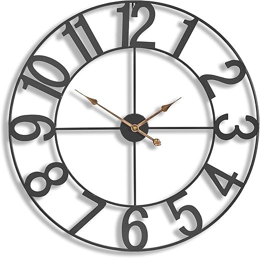 Sorbus 32-Inch Large Wall Clock – Decorative Black Metal Clock with Gold Hands – Silent, Battery Operated, Modern Wall Decor for Living Room, Kitchen, or Office – Great Gift for Housewarming or Office
