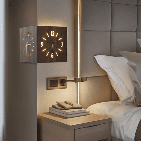 Sounds Activated Wooden Wall Clock, Corner Clock with LED Light, Dual Time Zone Wall Clock, Table Clock, Holiday gifts