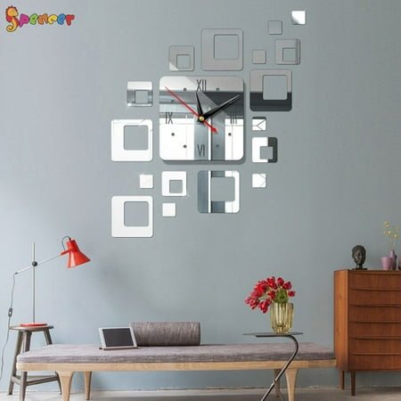 Spencer Modern DIY 3D Frameless Large Wall Clock Combination Mirror Surface Sticker Art Design Home Decor Silver