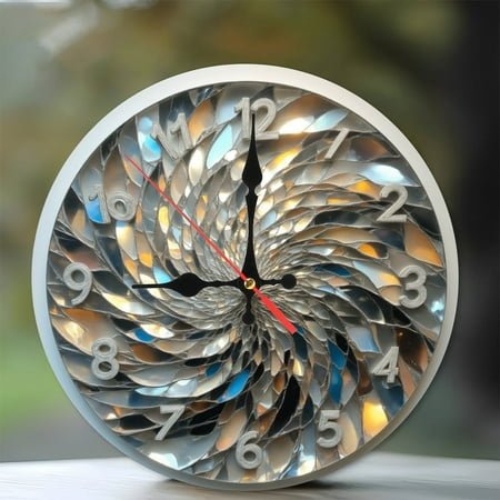Spiral Mirror Clock 10-Inch Silent Wooden Wall Clock, Battery Operated (AA Batteries Not Included), Artistic Home Decor