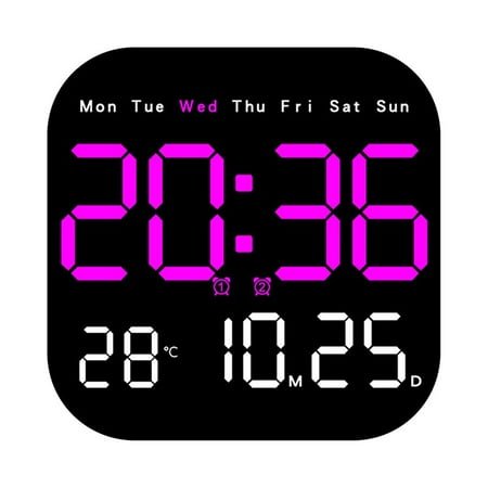 Splihome Led Large Digital Wall Clock Remote Control Temperature Date Week Display Adjust Magenta